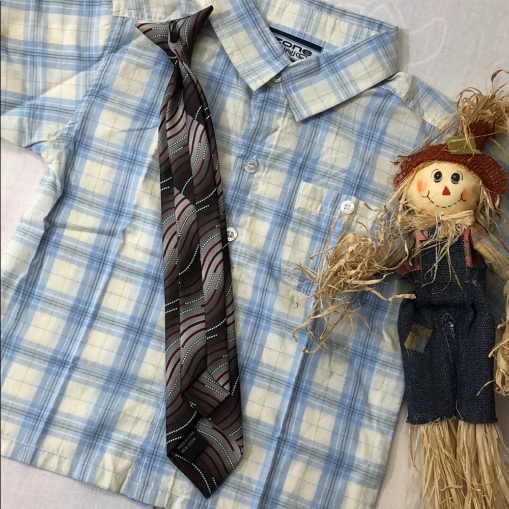 Boys Easy Clip-on Tie Gray Red White 15” Easy On-off Church Party Holiday